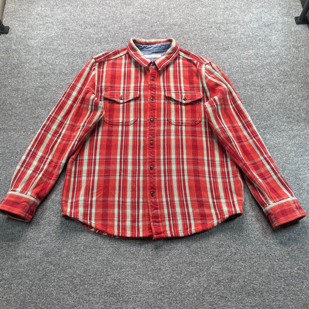 Outerknown Blanket Shirt Men's Large Red Plaid Organic Cotton Flannel